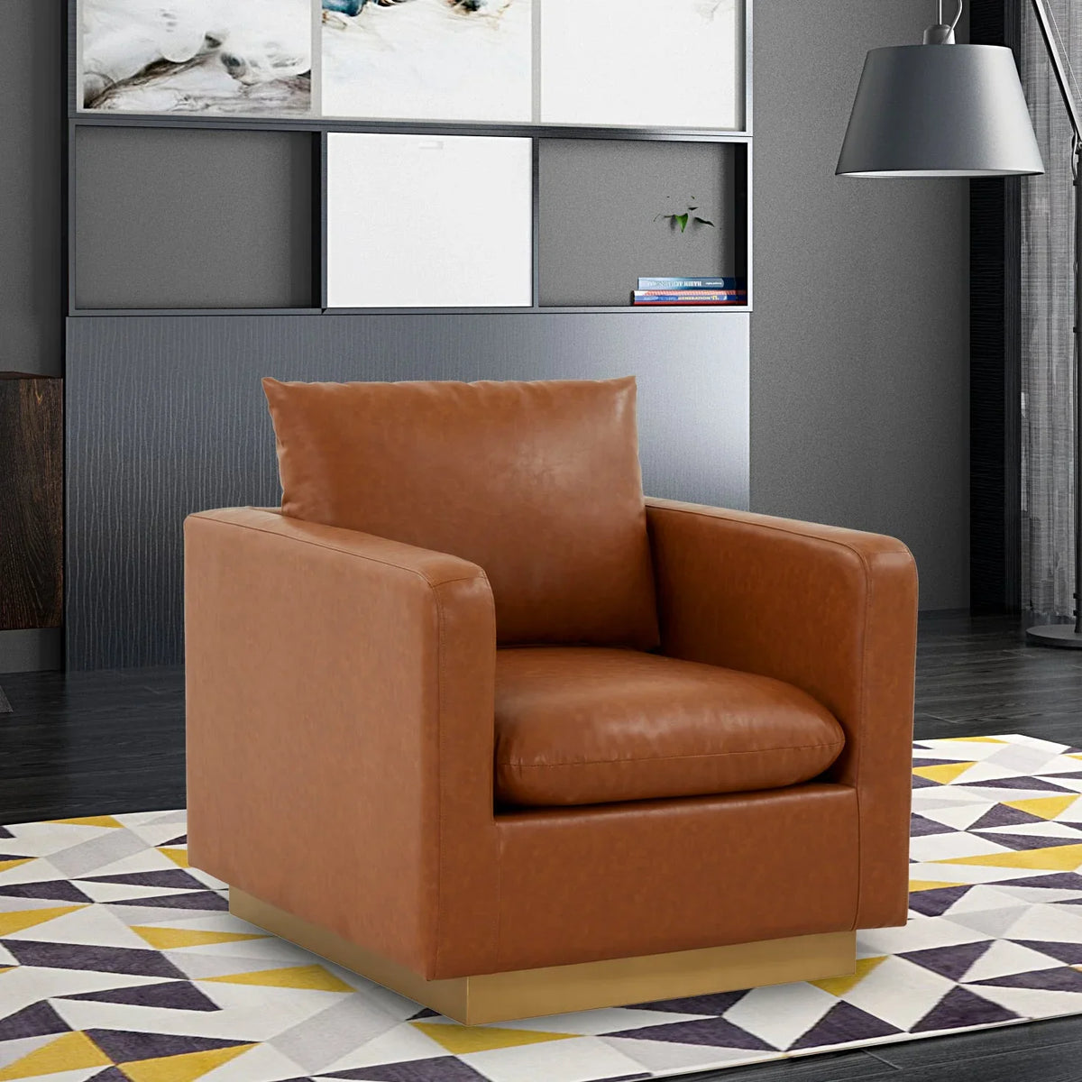 Nervo Modern Mid-Century Upholstered Velvet/Leather Accent Chair with Gold Base - Elax Furniture