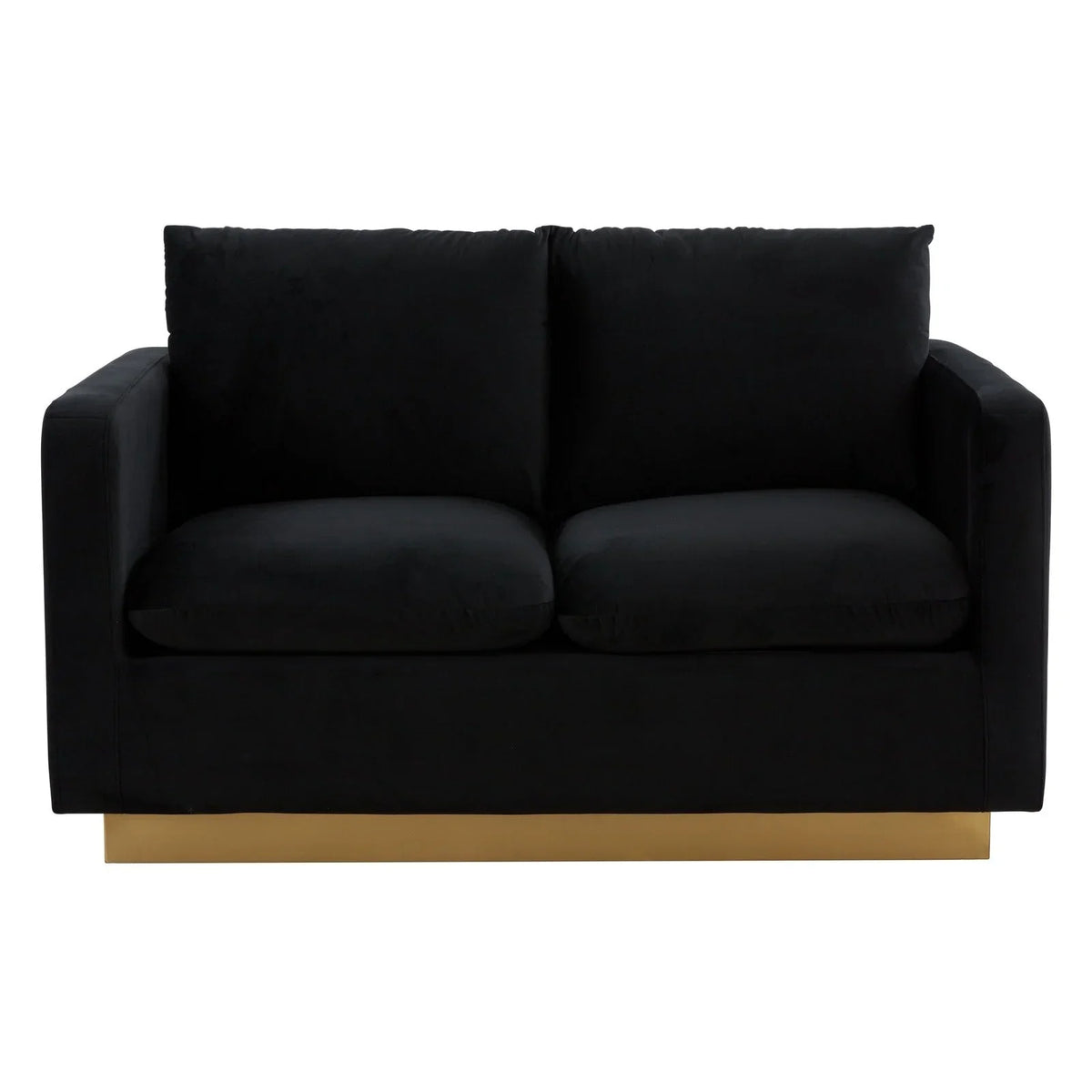 Nervo Upholstered Velvet/Leather Loveseat with Gold Stainless Steel Base - Elax Furniture