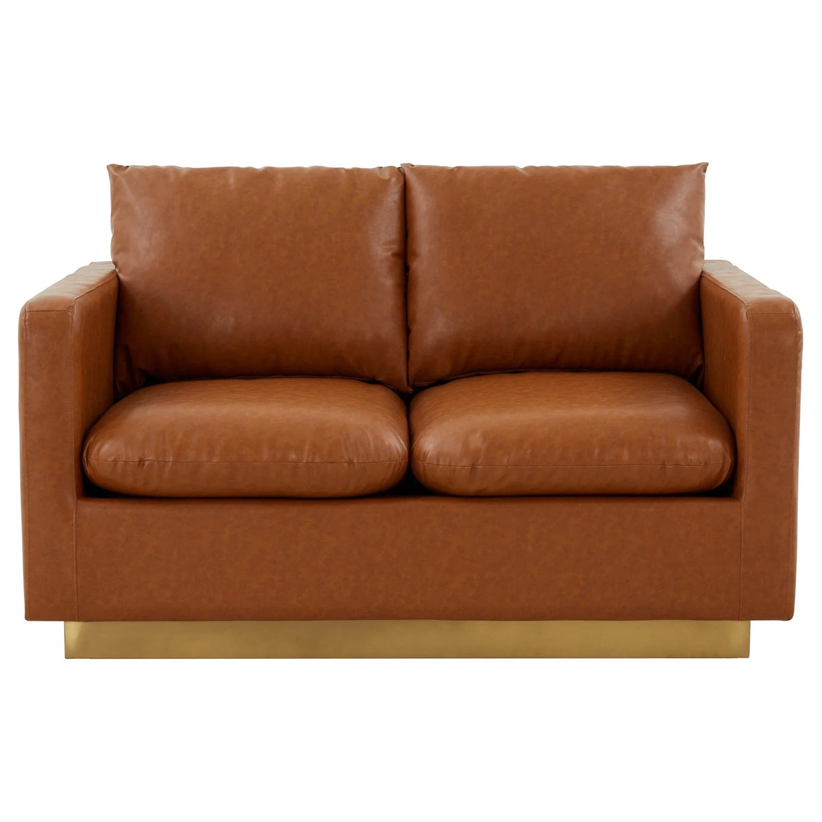 Nervo Upholstered Velvet/Leather Loveseat with Gold Stainless Steel Base - Elax Furniture