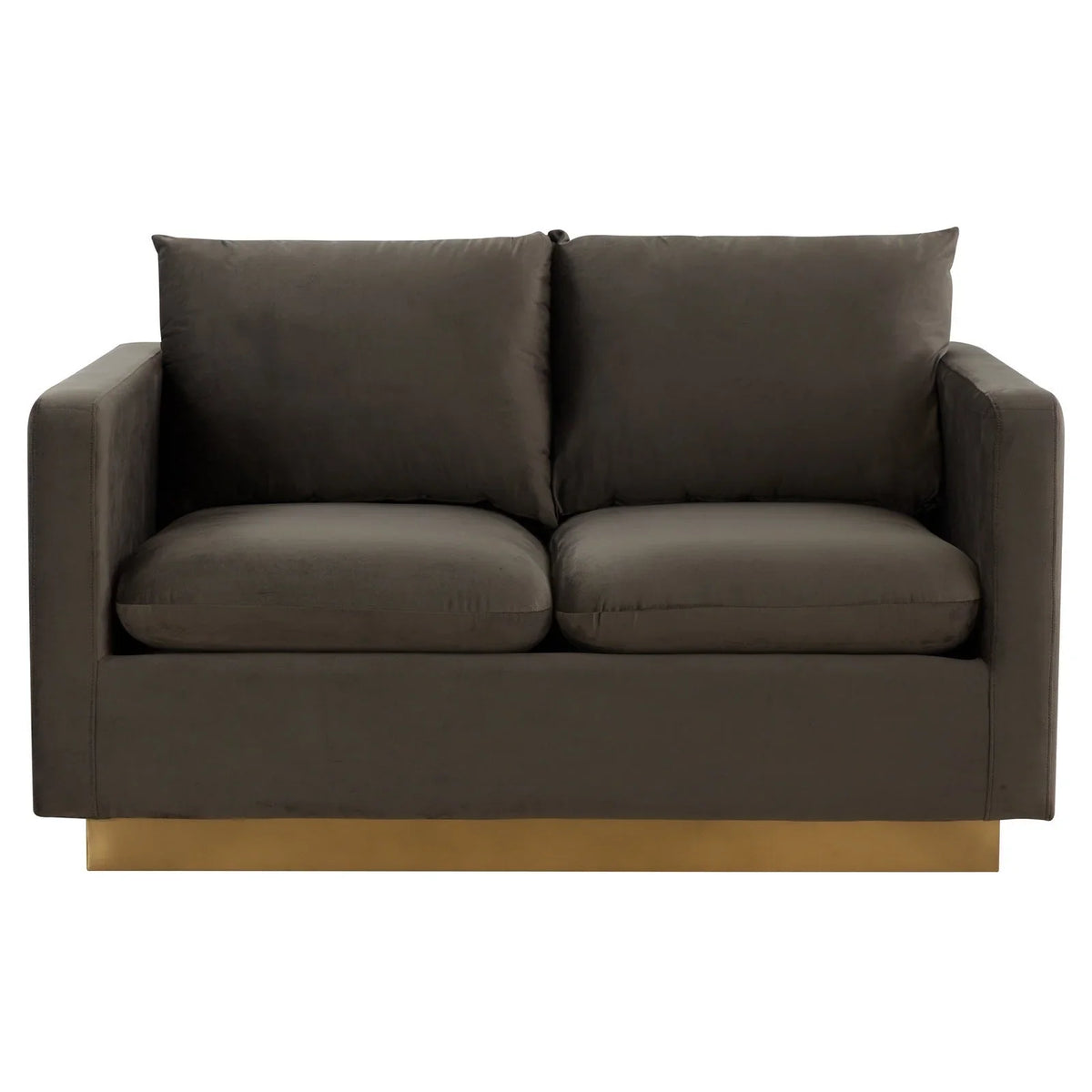 Nervo Upholstered Velvet/Leather Loveseat with Gold Stainless Steel Base - Elax Furniture