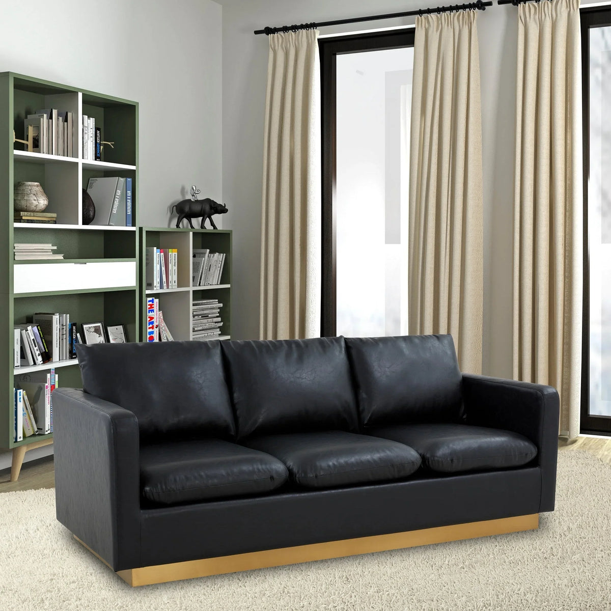 Nervo 3-Seater Velvet/Leather Full Sofa with Gold Stainless Steel Base - Elax Furniture