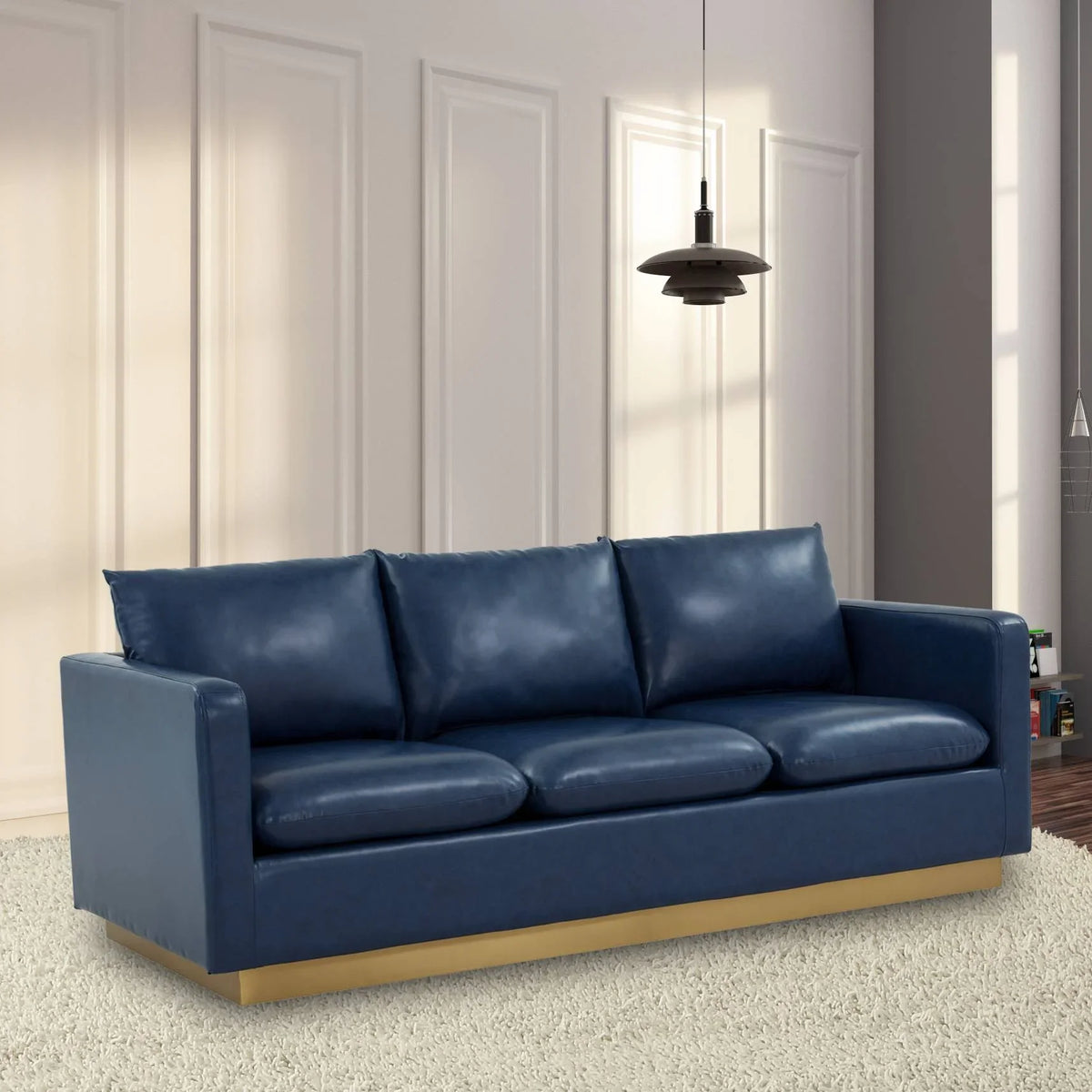 Nervo 3-Seater Velvet/Leather Full Sofa with Gold Stainless Steel Base - Elax Furniture