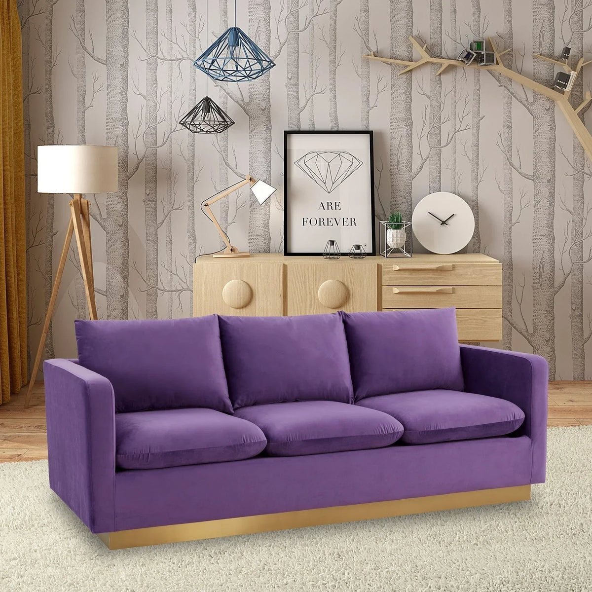 Nervo 3-Seater Velvet/Leather Full Sofa with Gold Stainless Steel Base - Elax Furniture