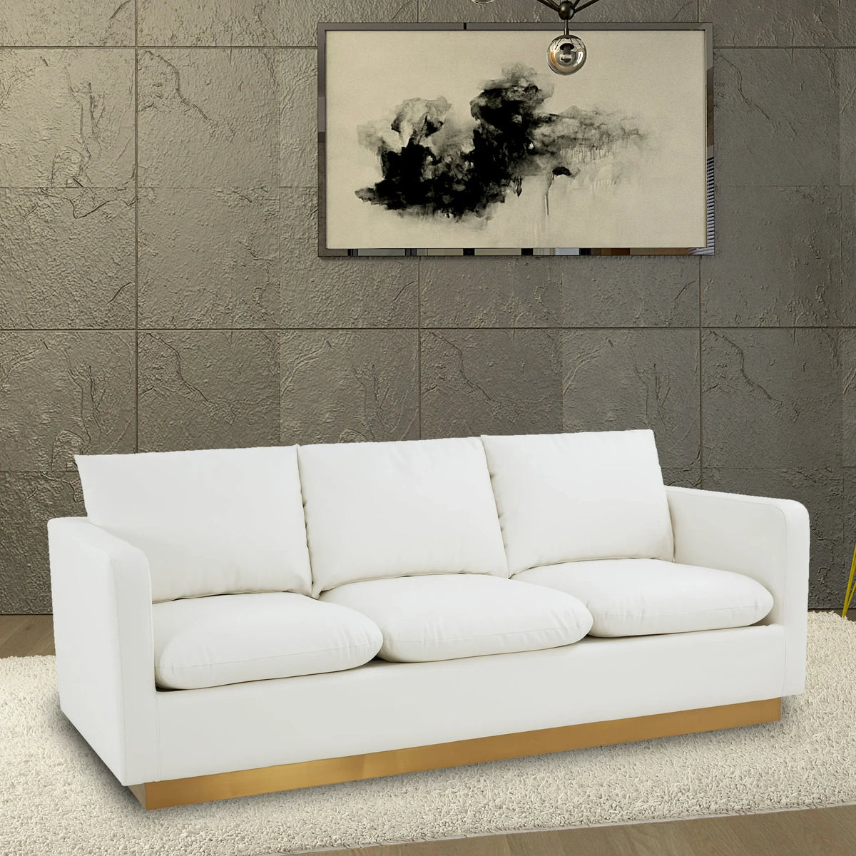 Nervo 3-Seater Velvet/Leather Full Sofa with Gold Stainless Steel Base - Elax Furniture