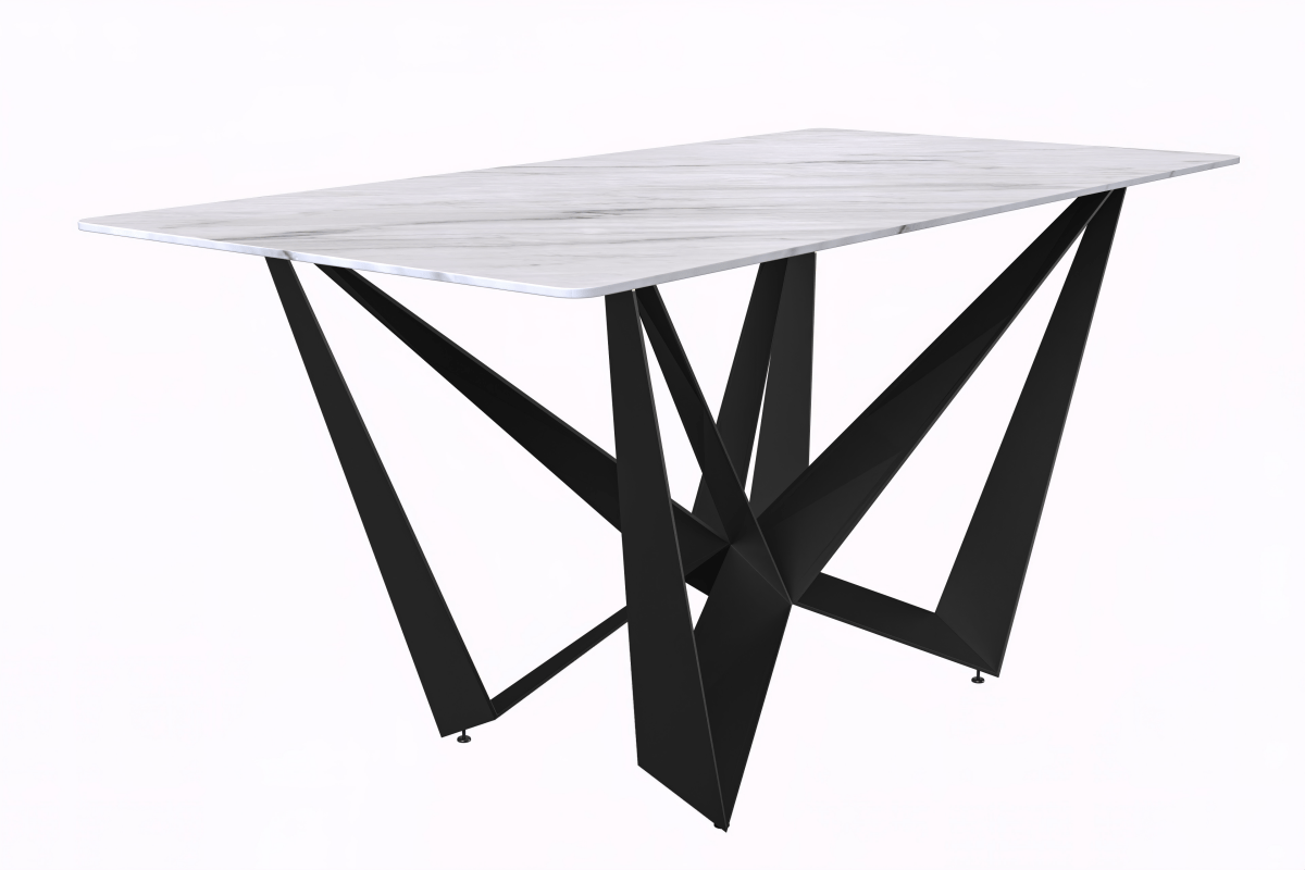 Nuvor Dining Table with Rectangular Sintered Stone/Glass Tabletop and Black Steel Legs Sintered Stone 62 Inches Wide Deep Grey Dining Table Leisuremod