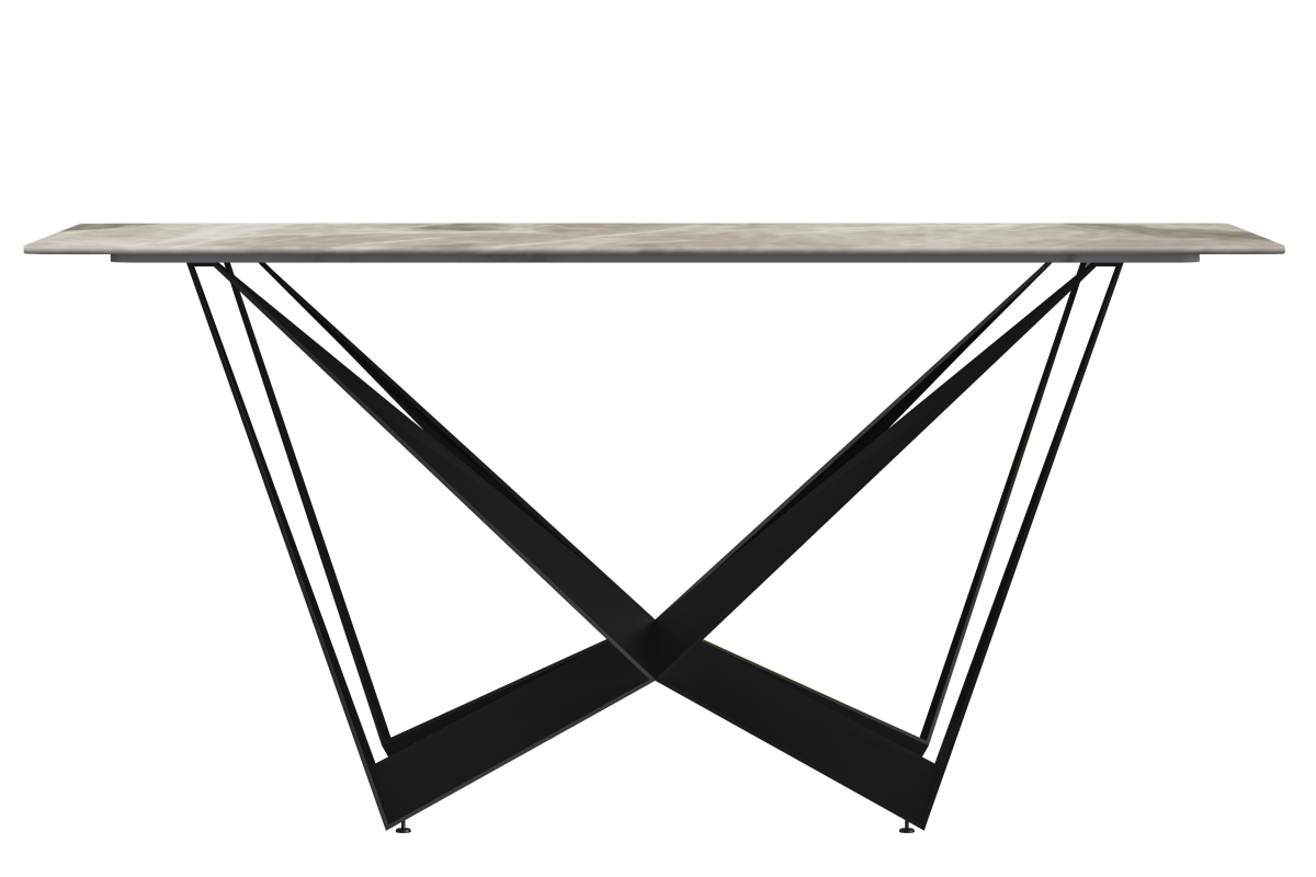 Nuvor Dining Table with Rectangular Sintered Stone/Glass Tabletop and Black Steel Legs Sintered Stone 62 Inches Wide Deep Grey Dining Table Leisuremod
