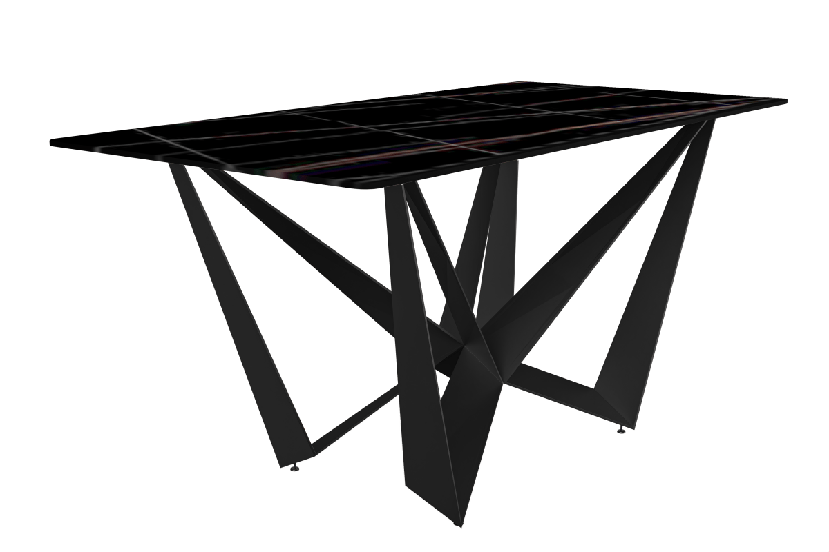 Nuvor Dining Table with Rectangular Sintered Stone/Glass Tabletop and Black Steel Legs Sintered Stone 62 Inches Wide Deep Grey Dining Table Leisuremod