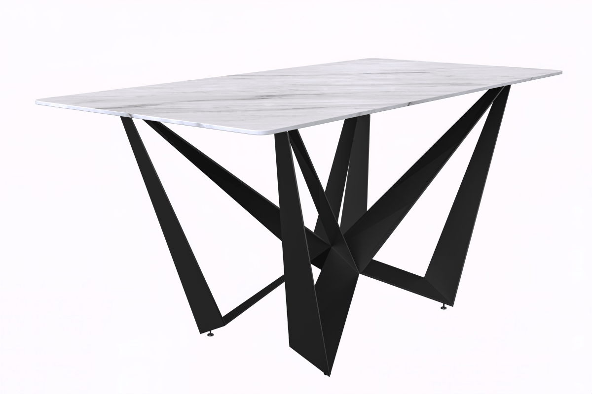 Nuvor Dining Table with Rectangular Sintered Stone/Glass Tabletop and Black Steel Legs Sintered Stone 62 Inches Wide Deep Grey Dining Table Leisuremod