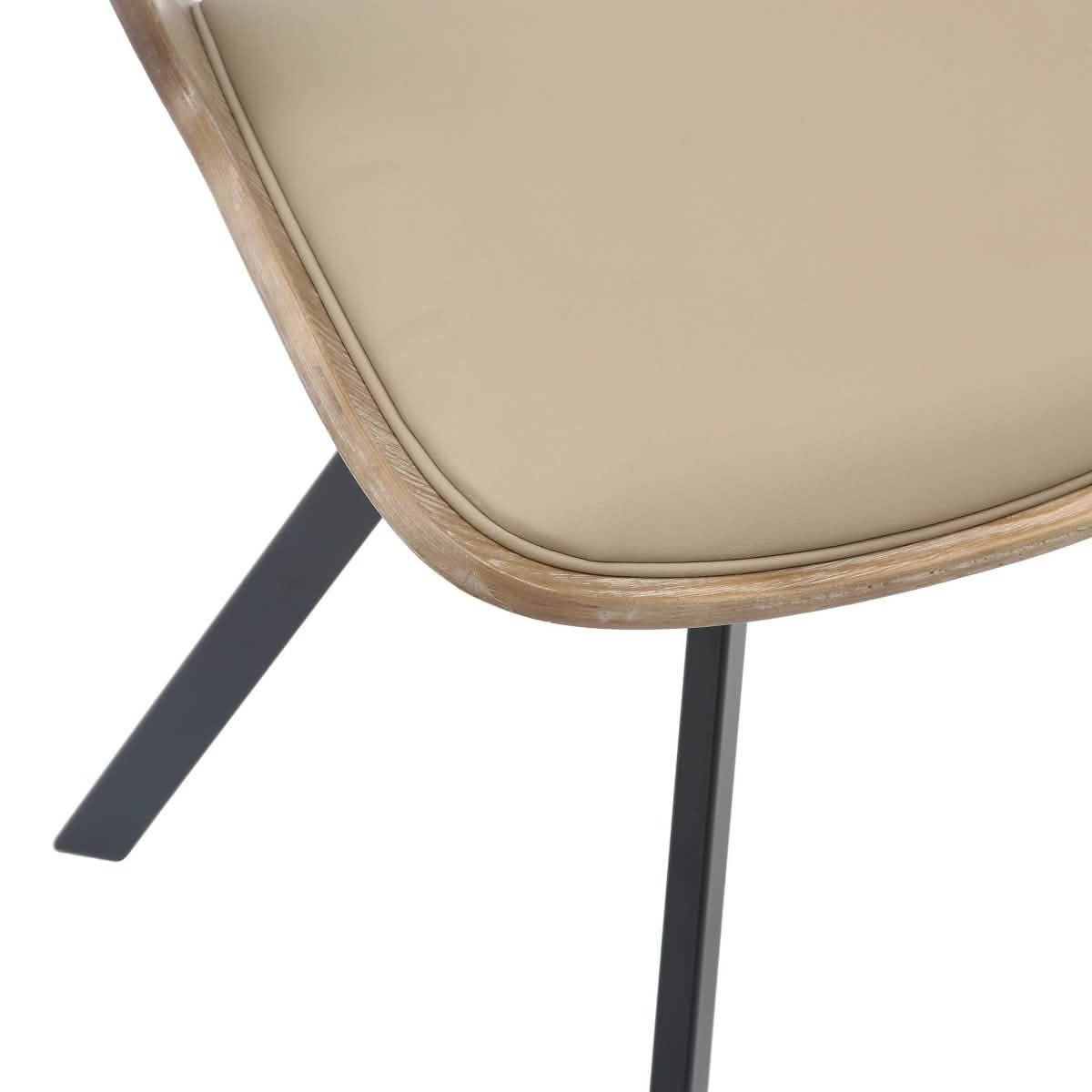 Nymia Upholstered Dining Chair With Saddle Seat Design and Iron Legs Washed Walnut Taupe Dining Chair Leisuremod