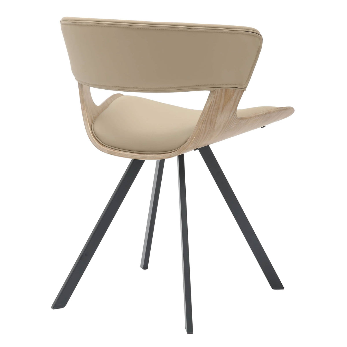 Nymia Upholstered Dining Chair With Saddle Seat Design and Iron Legs Washed Walnut Taupe Dining Chair Leisuremod