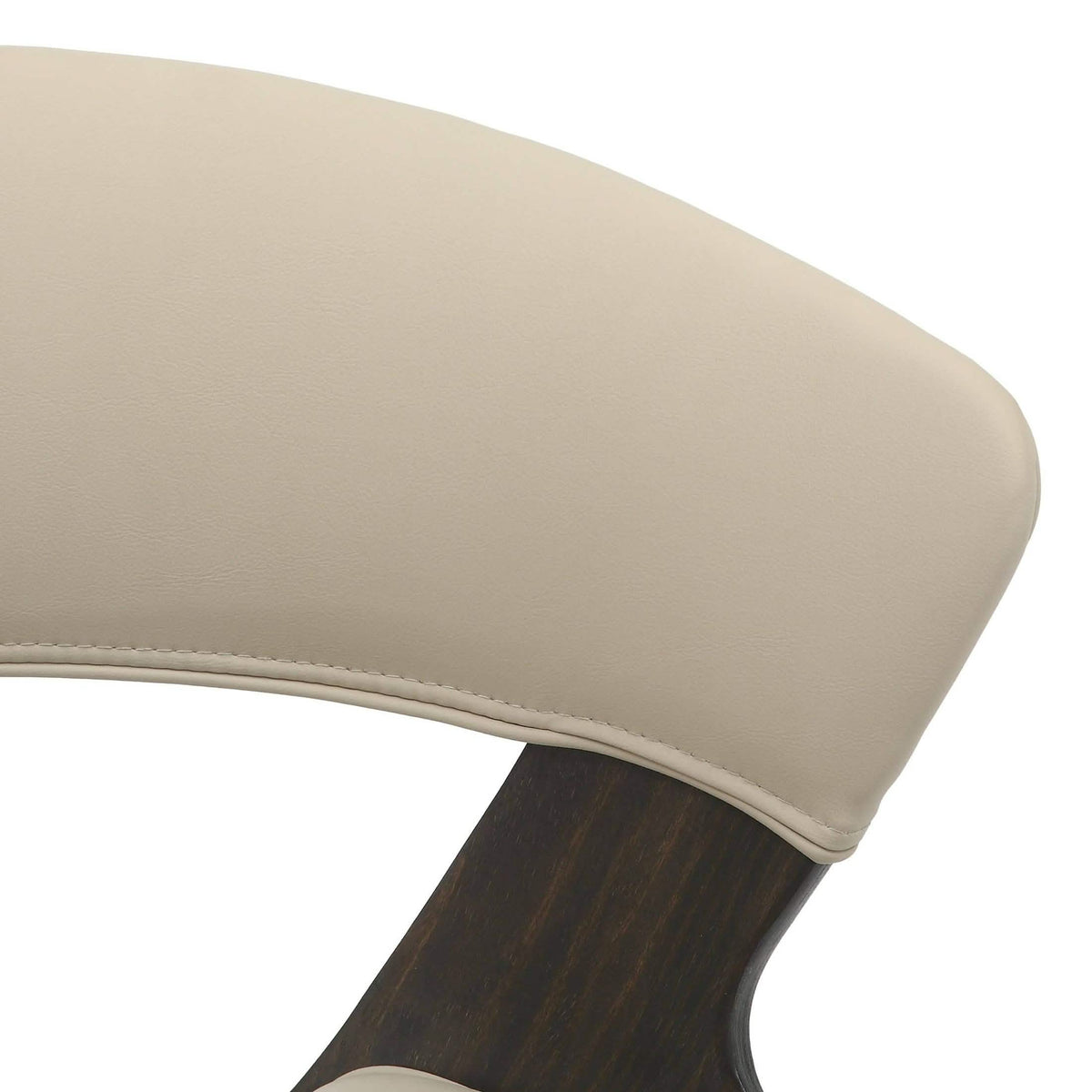 Nymia Upholstered Dining Chair With Saddle Seat Design and Iron Legs Dark Walnut Light Taupe Dining Chair Leisuremod