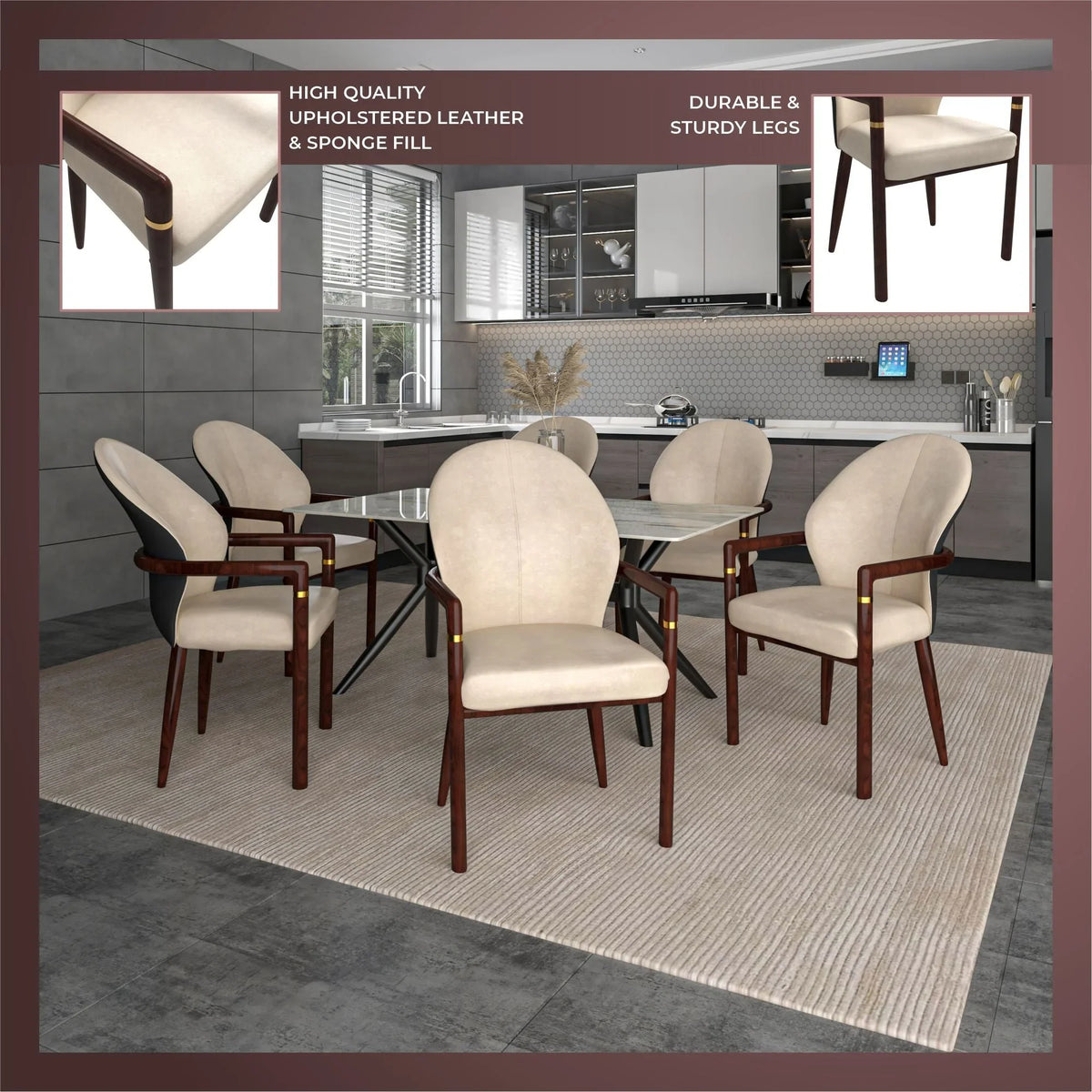 Opaline Dining Chair in Velvet or Leather Upholstery with Rubberwood Frame with Gold Accents - Elax Furniture