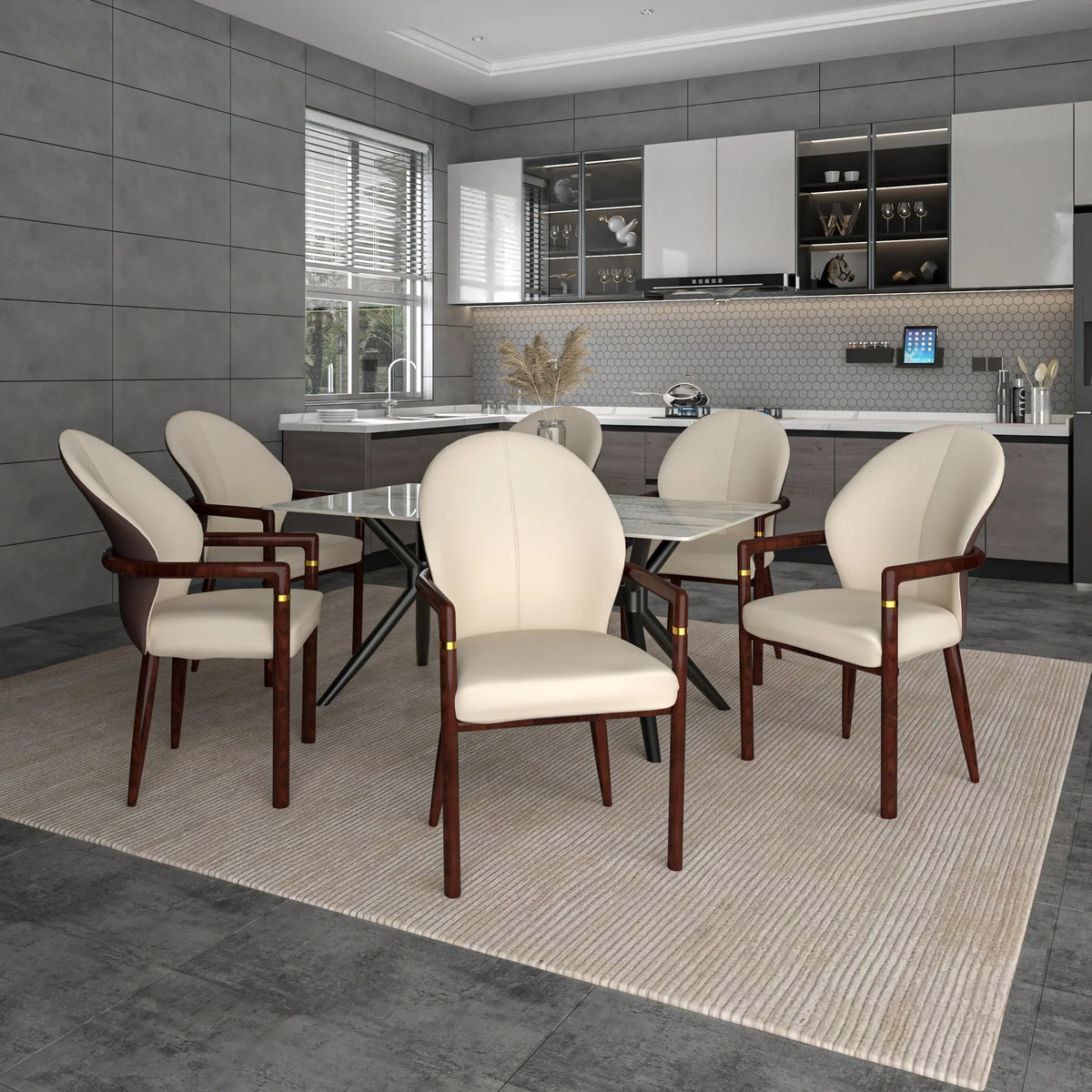 Opaline Dining Chair in Velvet or Leather Upholstery with Rubberwood Frame with Gold Accents - Elax Furniture