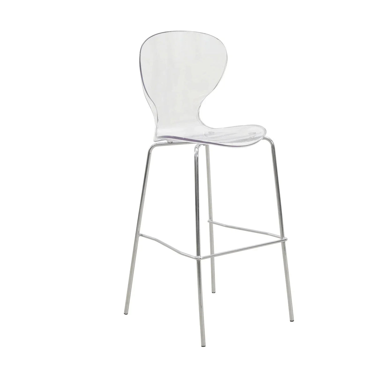 Oyster Mid-Century Modern Acrylic Barstool with Steel Frame in Chrome Finish Set of 2 - Elax Furniture
