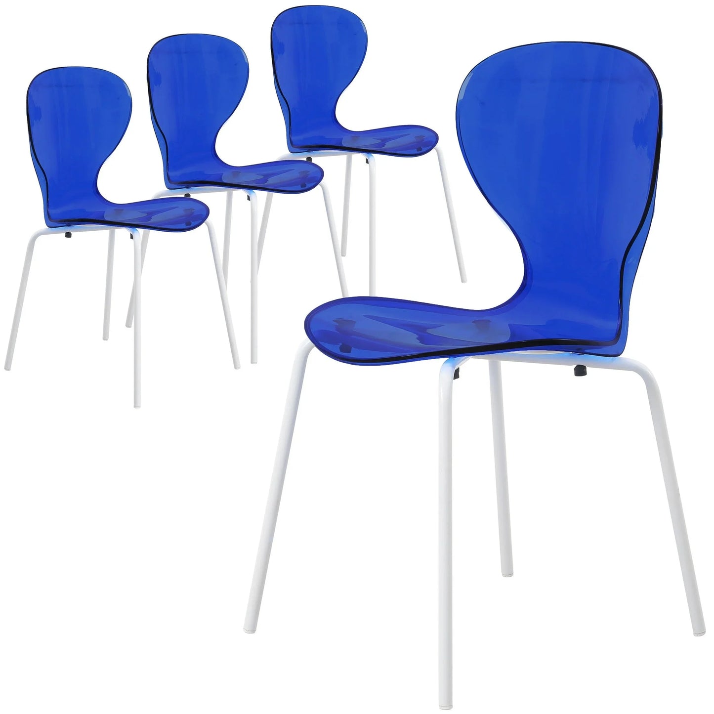 Oyster Modern Transparent Side Chair in White Base Set of 4 - Elax Furniture