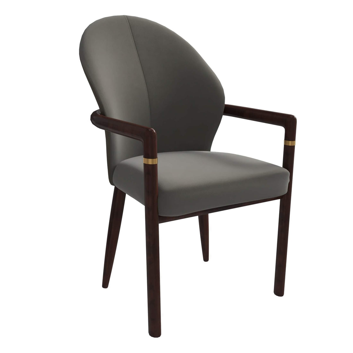 Opaline Dining Chair in Velvet or Leather Upholstery with Rubberwood Frame with Gold Accents Khaki Leather Dining Chair Leisuremod