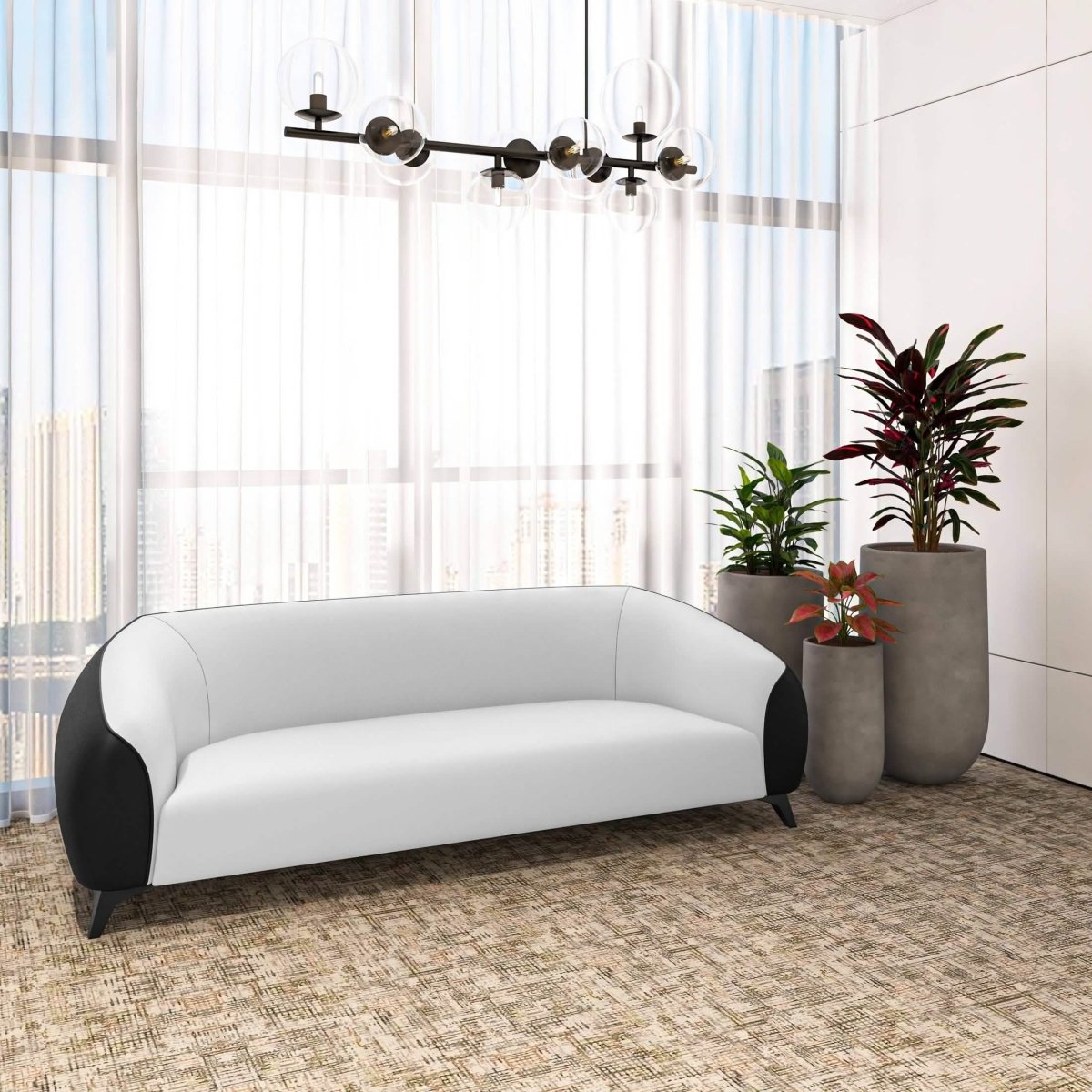 Opula 3-Seater Leather Sofa with Stainless Steel Legs Black White Sofa Leisuremod