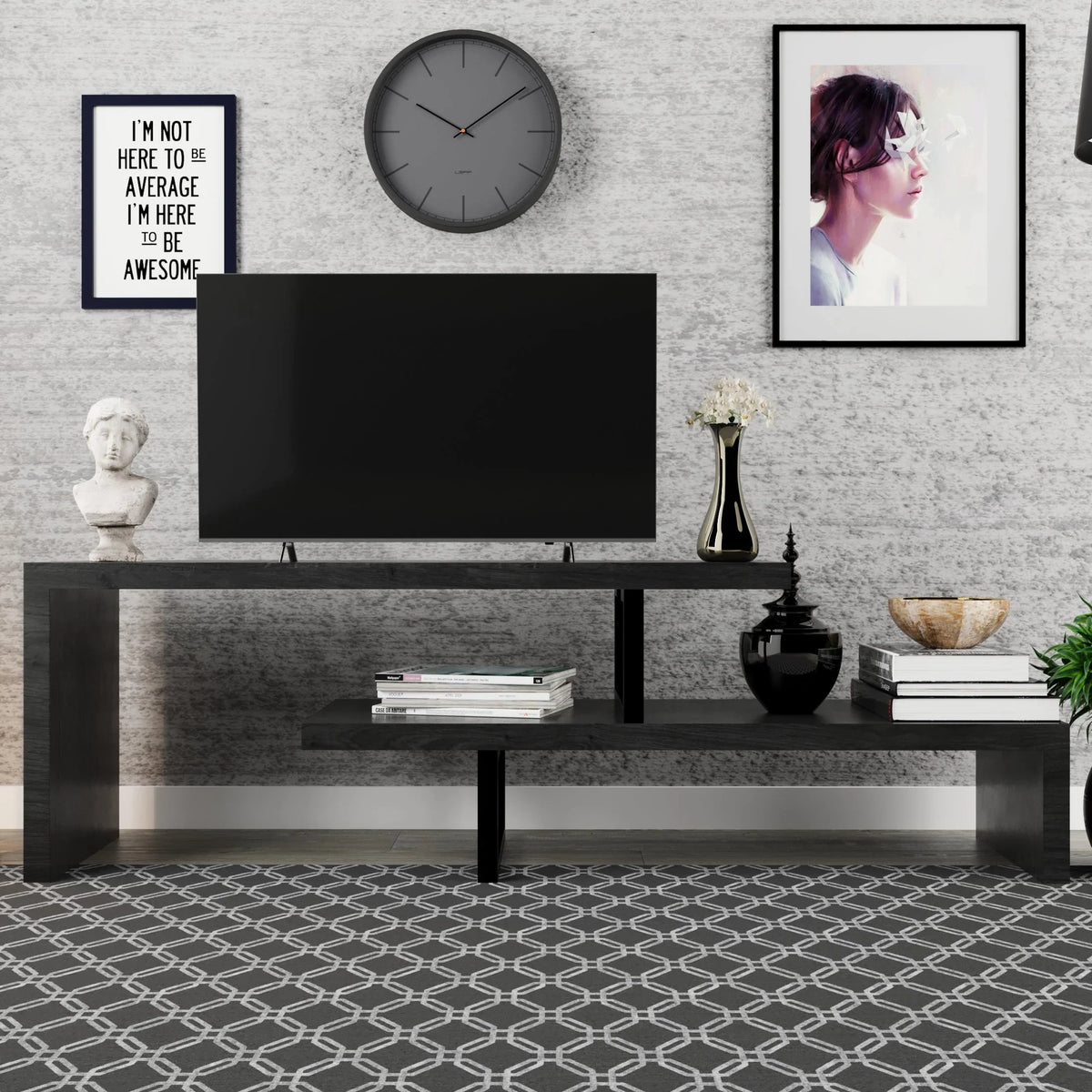 Orford Mid-Century Modern TV Stand with MDF Shelves and Powder Coated Iron Legs for Living Room - Elax Furniture