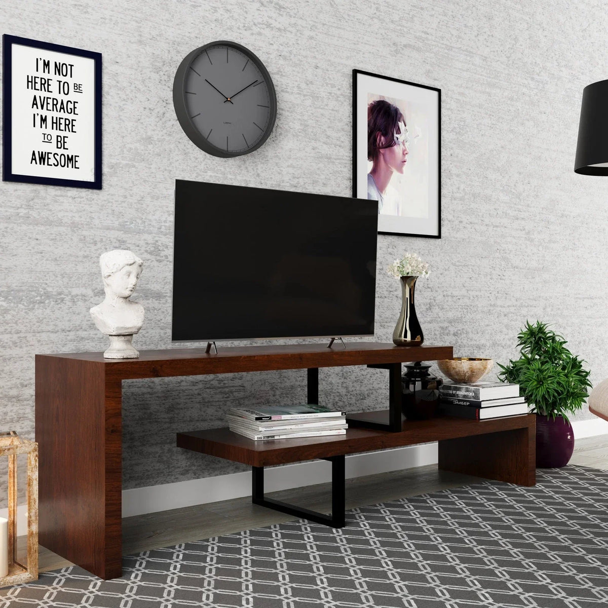 Orford Mid-Century Modern TV Stand with MDF Shelves and Powder Coated Iron Legs for Living Room - Elax Furniture