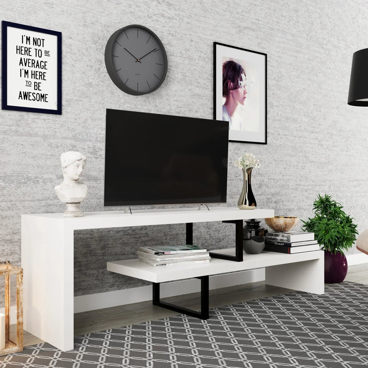 Orford Mid-Century Modern TV Stand with MDF Shelves and Powder Coated Iron Legs for Living Room - Elax Furniture