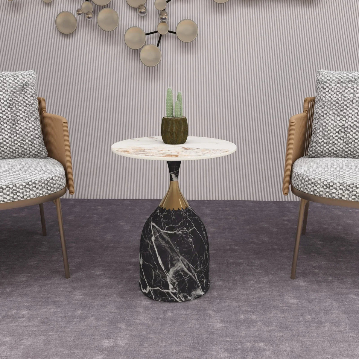 Oslo Side Table Round Sintered Stone with Stainless Steel Base - Elax Furniture
