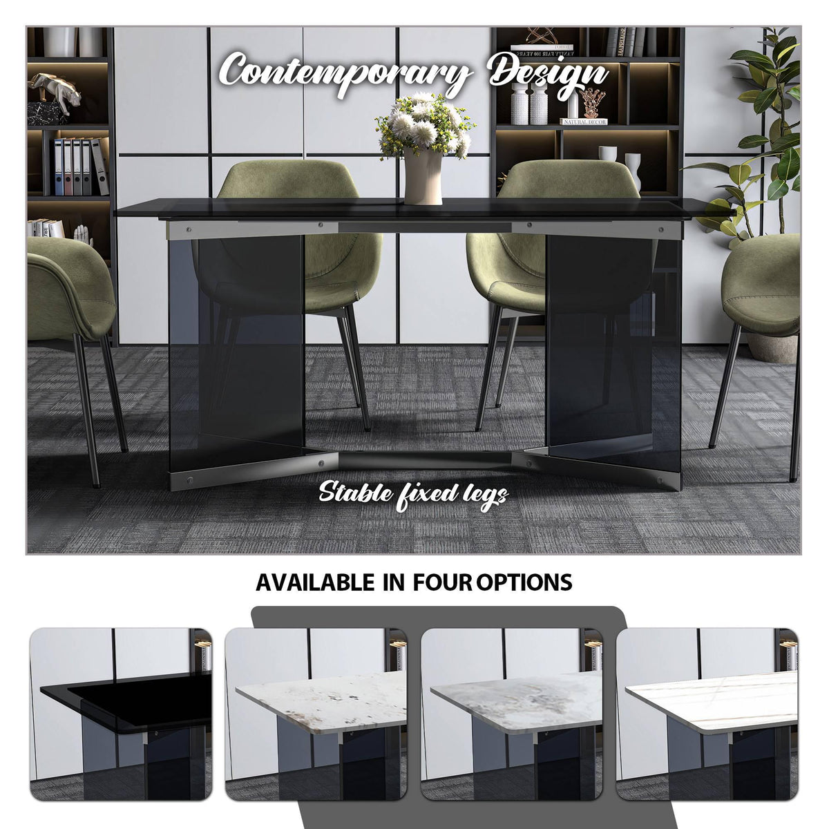 Oryn Modern Rectangular Dining Table with Glass/Sintered Stone Tabletop - Elax Furniture