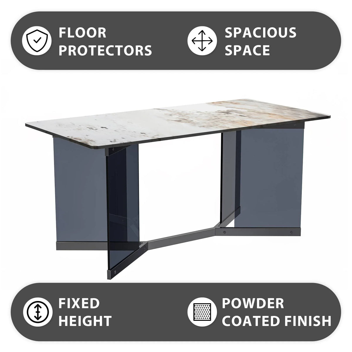 Oryn Modern Rectangular Dining Table with Glass/Sintered Stone Tabletop - Elax Furniture