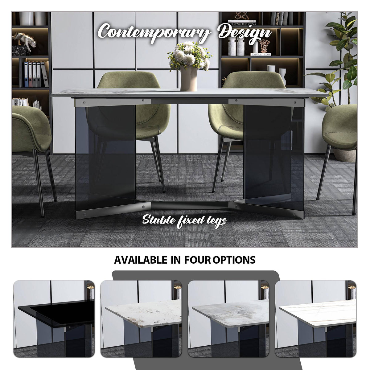 Oryn Modern Rectangular Dining Table with Glass/Sintered Stone Tabletop - Elax Furniture