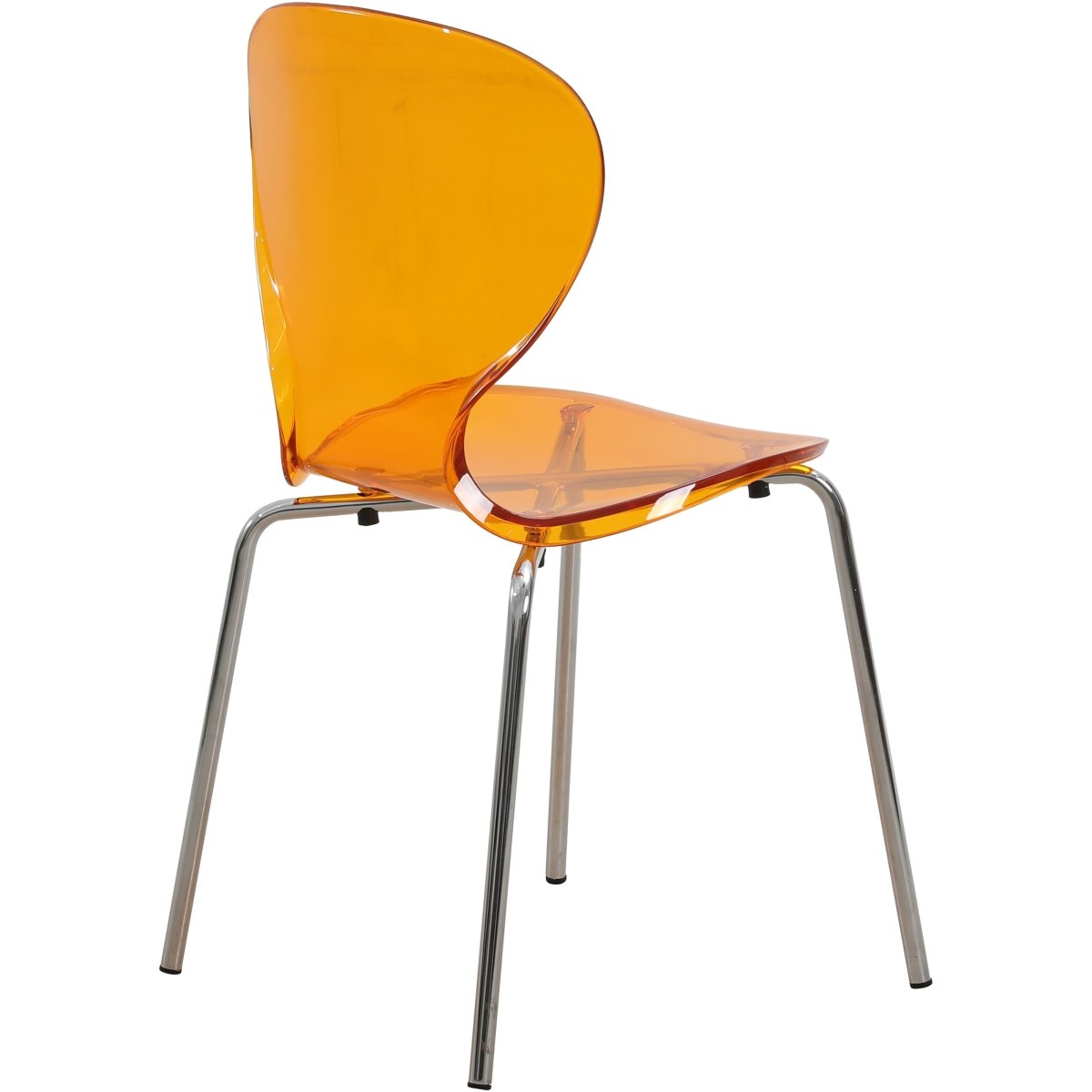 Oyster Modern Stackable Dining Side Chair with Chrome/White/Black Stainless Steel Legs Silver Transparent Orange Dining Chair Leisuremod