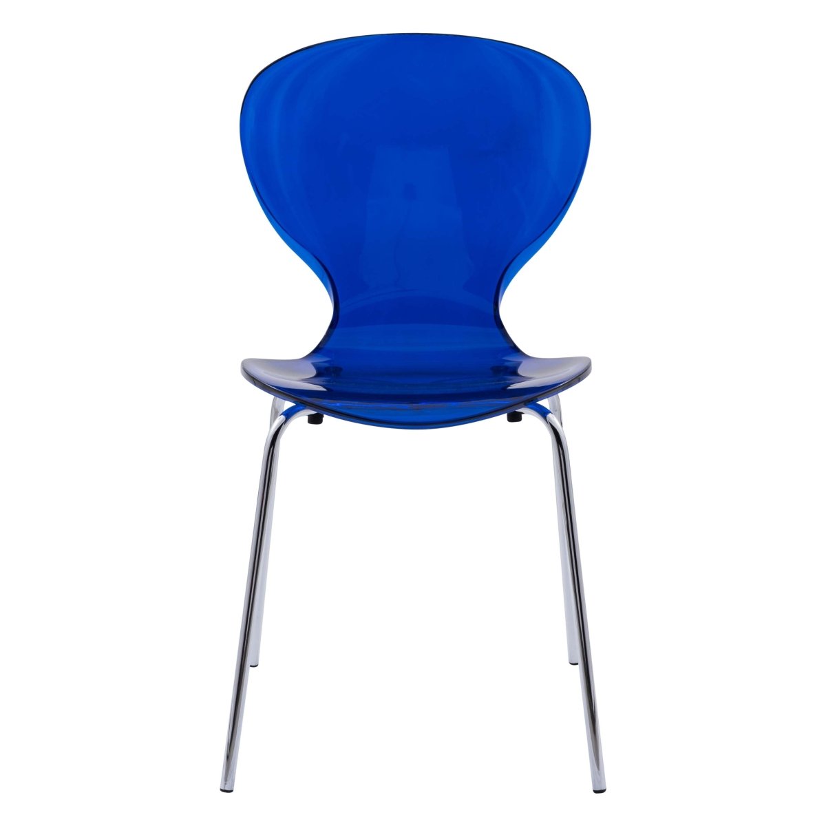 Oyster Modern Stackable Dining Side Chair with Chrome/White/Black Stainless Steel Legs Silver Transparent Blue Dining Chair Leisuremod