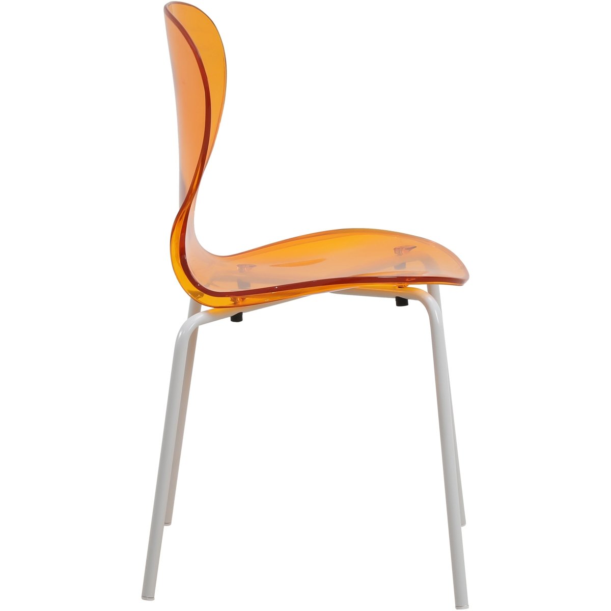 Oyster Modern Stackable Dining Side Chair with Chrome/White/Black Stainless Steel Legs White Transparent Orange Dining Chair Leisuremod