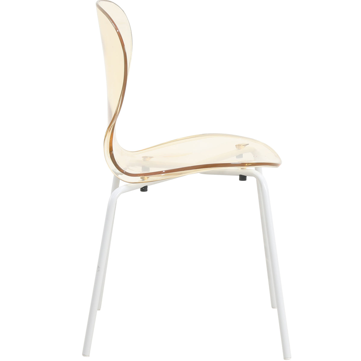 Oyster Modern Stackable Dining Side Chair with Chrome/White/Black Stainless Steel Legs White Transparent Amber Dining Chair Leisuremod
