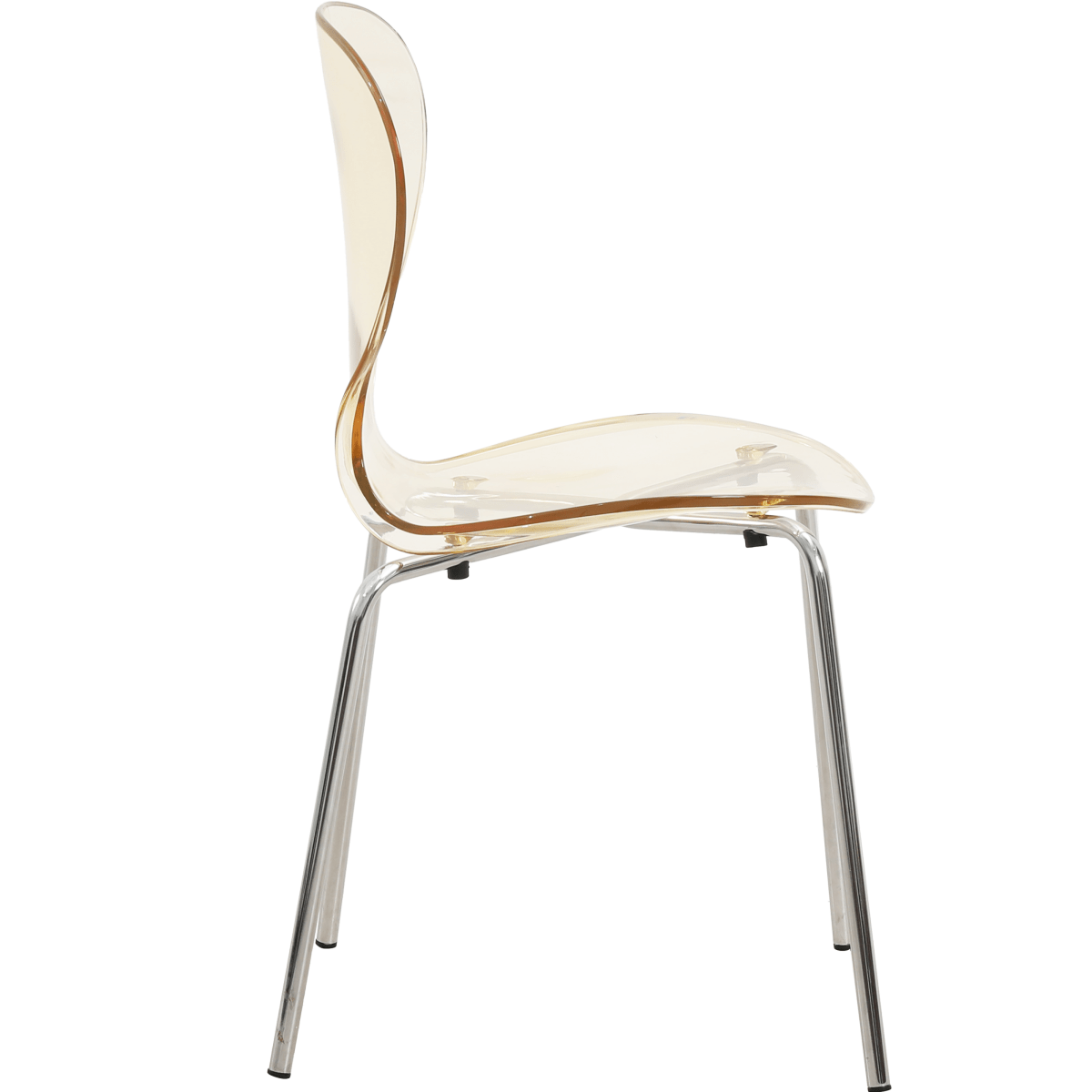 Oyster Modern Stackable Dining Side Chair with Chrome/White/Black Stainless Steel Legs Silver Transparent Amber Dining Chair Leisuremod