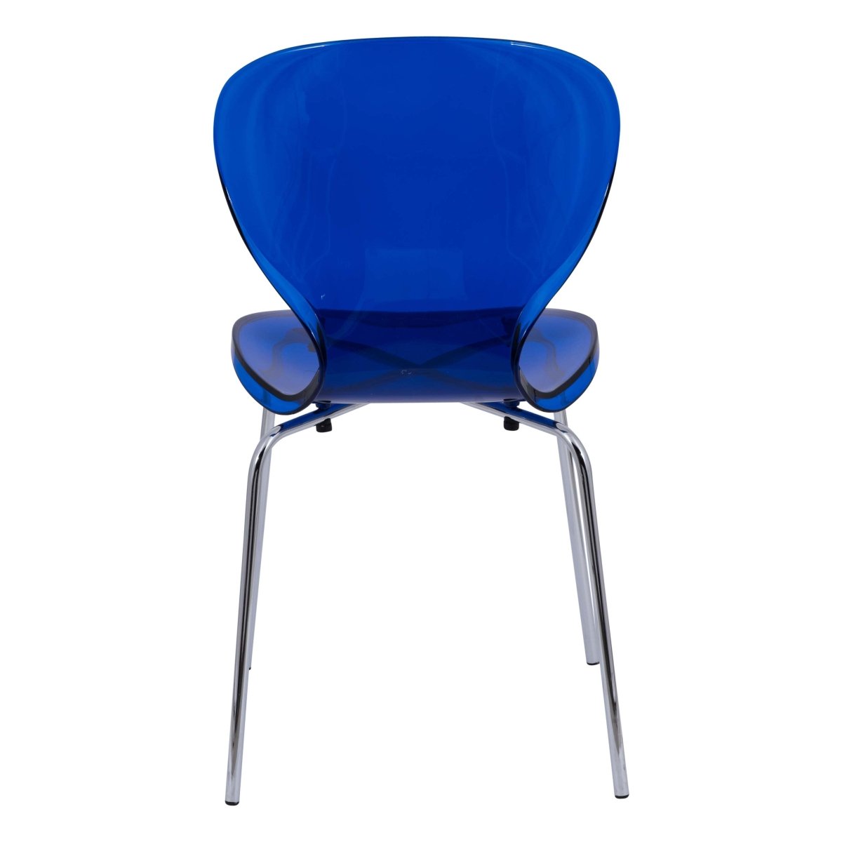 Oyster Modern Stackable Dining Side Chair with Chrome/White/Black Stainless Steel Legs Silver Transparent Blue Dining Chair Leisuremod