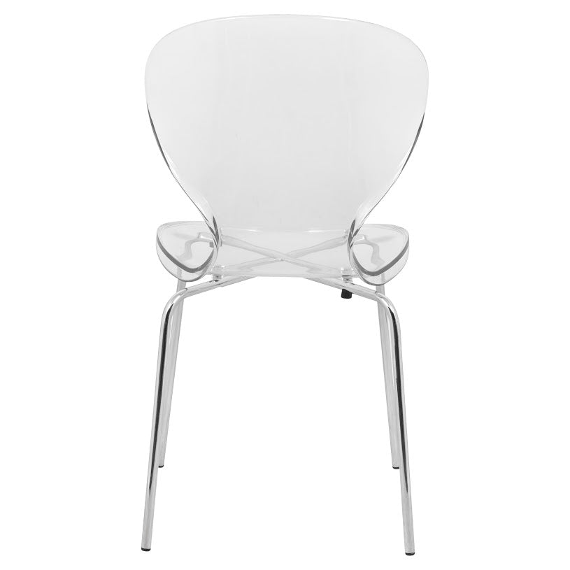 Oyster Modern Stackable Dining Side Chair with Chrome/White/Black Stainless Steel Legs Silver Clear Dining Chair Leisuremod