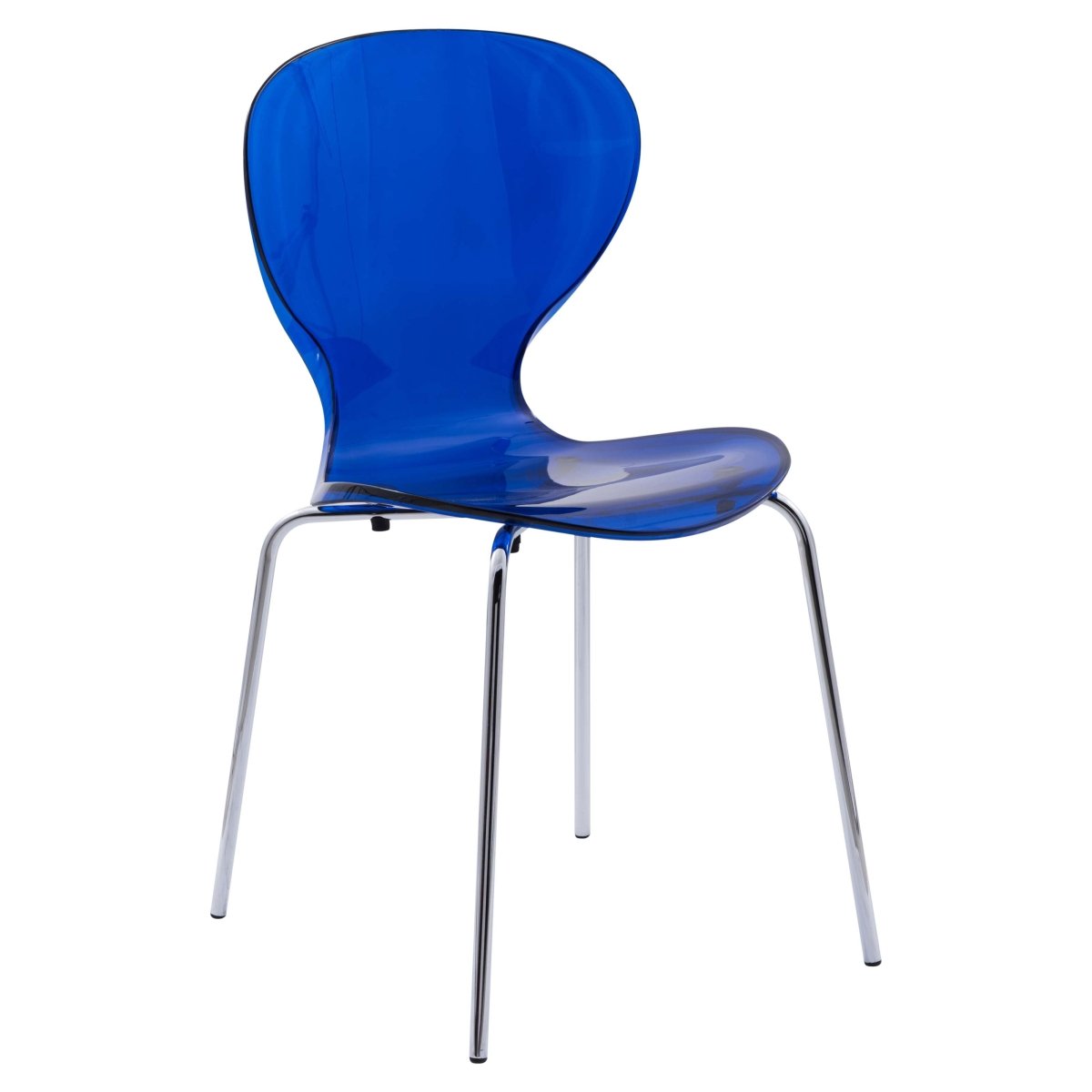 Oyster Modern Stackable Dining Side Chair with Chrome/White/Black Stainless Steel Legs Silver Transparent Blue Dining Chair Leisuremod