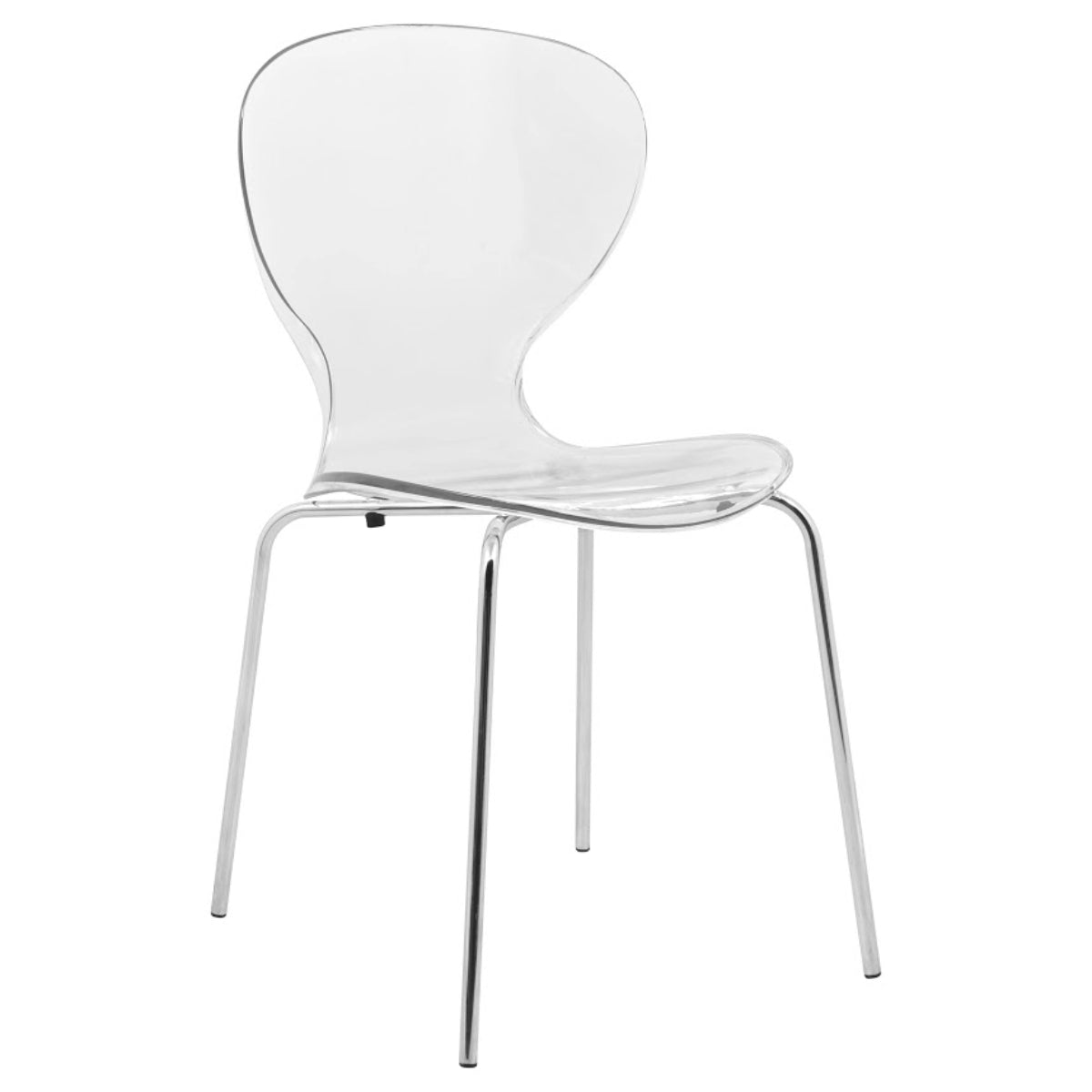 Oyster Modern Stackable Dining Side Chair with Chrome/White/Black Stainless Steel Legs Silver Clear Dining Chair Leisuremod