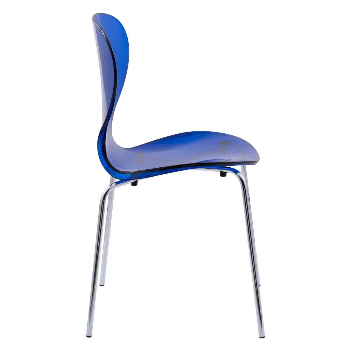 Oyster Modern Stackable Dining Side Chair with Chrome/White/Black Stainless Steel Legs Silver Transparent Blue Dining Chair Leisuremod
