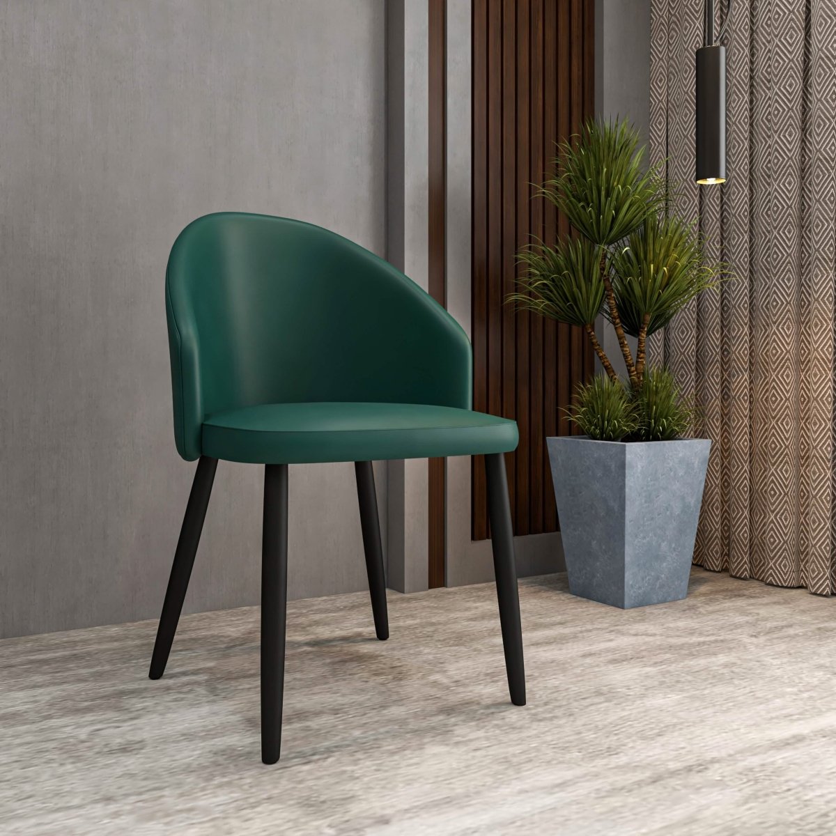 Paradiso Dining Chairs Leather Seat and Curved Back with Oak Wood Legs Green Dining Chair Leisuremod