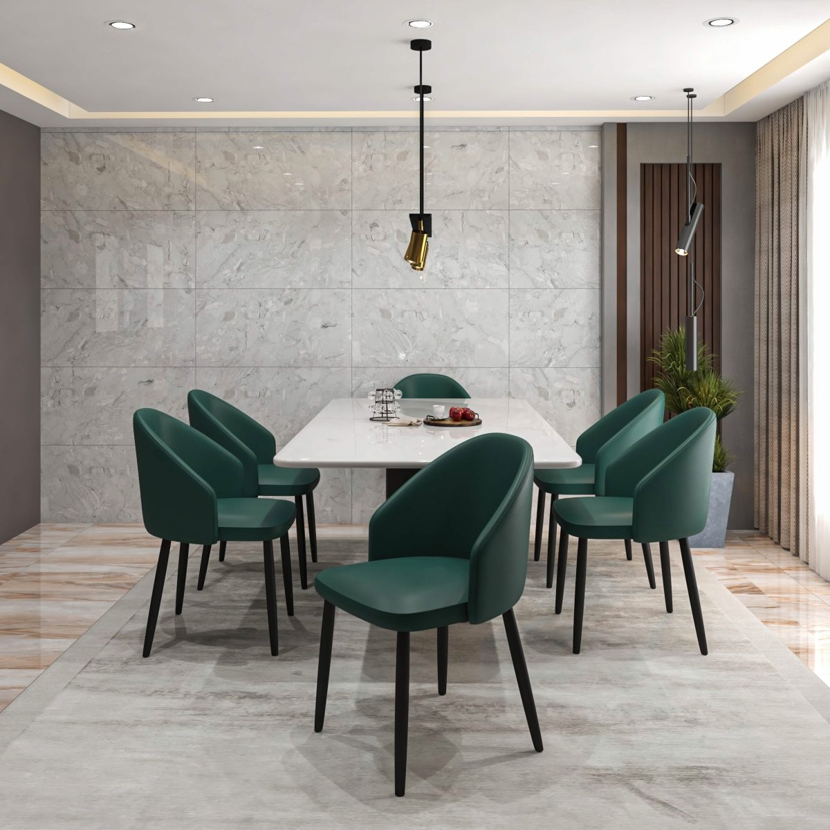 Paradiso Dining Chairs Leather Seat and Curved Back with Oak Wood Legs Green Dining Chair Leisuremod