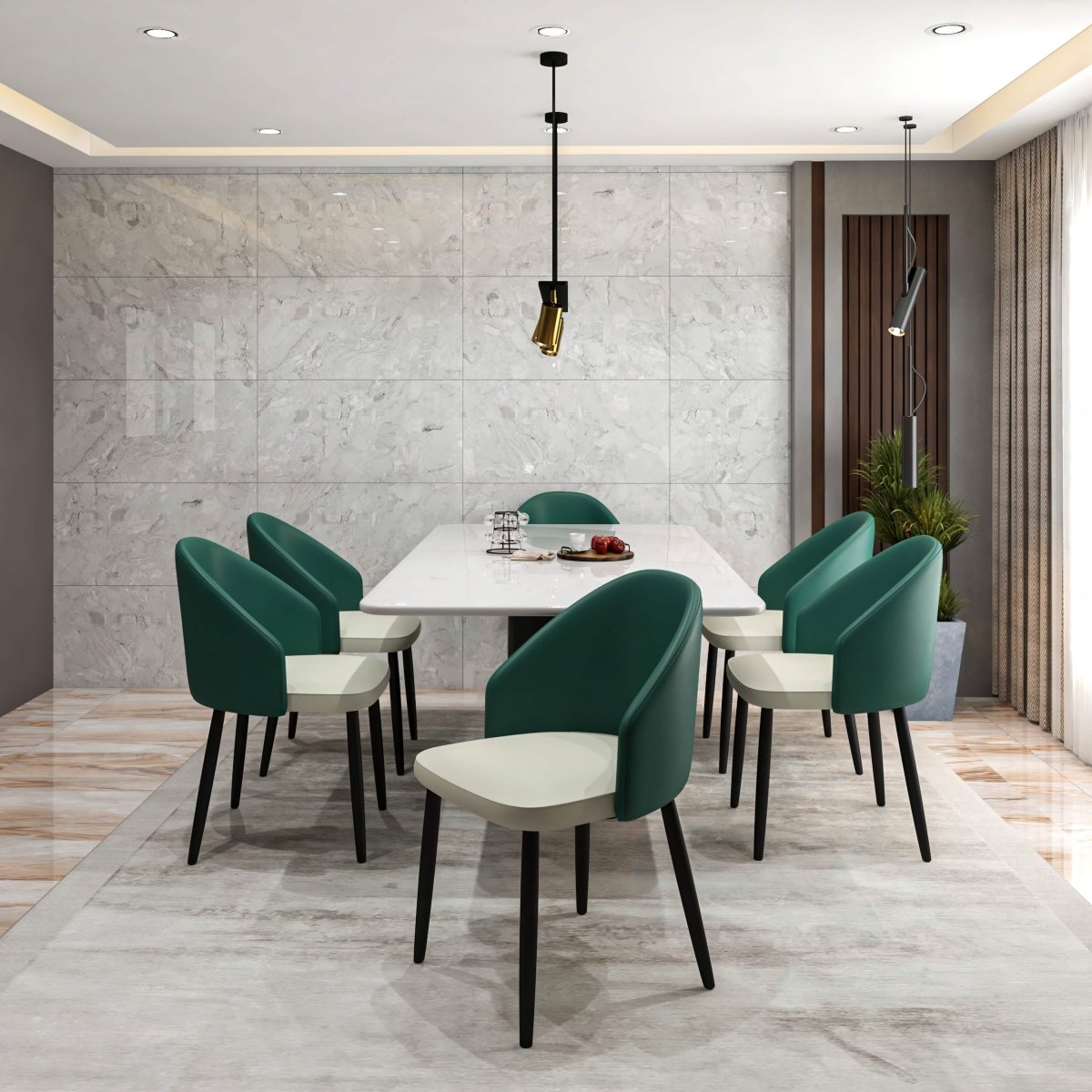 Paradiso Dining Chairs Leather Seat and Curved Back with Oak Wood Legs Green Light Grey Dining Chair Leisuremod