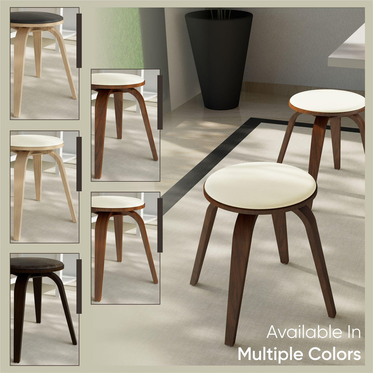 Pelya Mordern Wooden Dining Stool With Walnut Color Frame - Elax Furniture