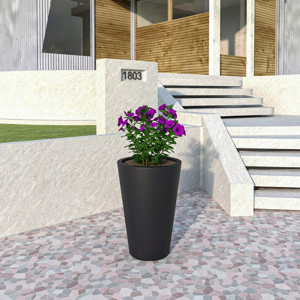 Pebble Modern Fiberstone and MGO Clay Tapered Round Planter for Indoor and Outdoor - Elax Furniture