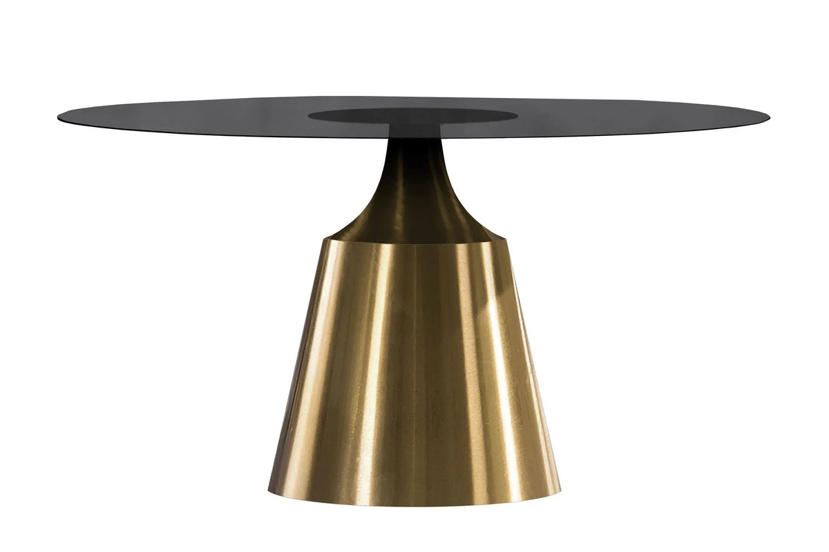 Prynn Modern Round Dining Table with a Sintered Stone/Glass Top in Stainless Steel - Elax Furniture