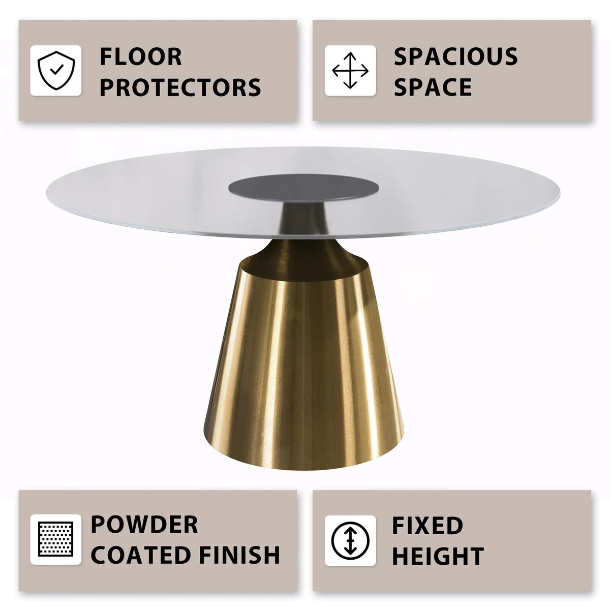 Prynn Modern Round Dining Table with a Sintered Stone/Glass Top in Stainless Steel - Elax Furniture