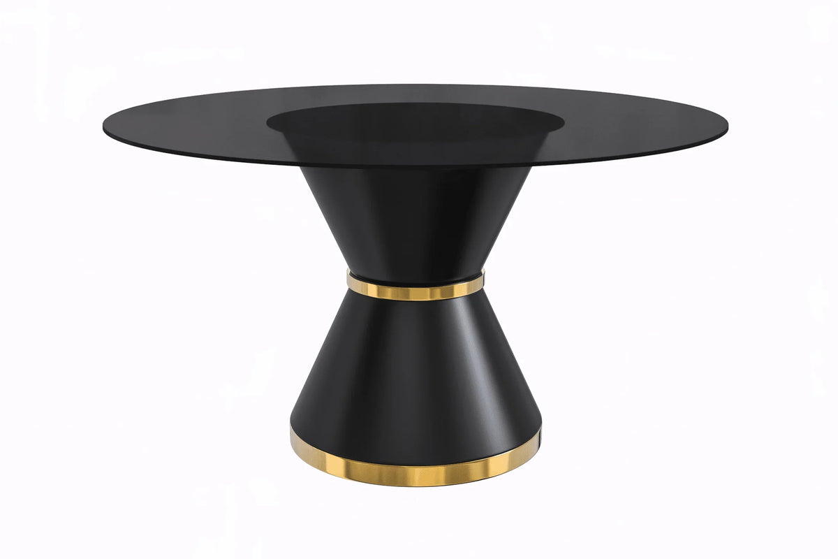 Modern Round Dining Table with a Glass/Stone Tabletop in Stainless Steel Seats 6-10 Qorvus Collection - Elax Furniture
