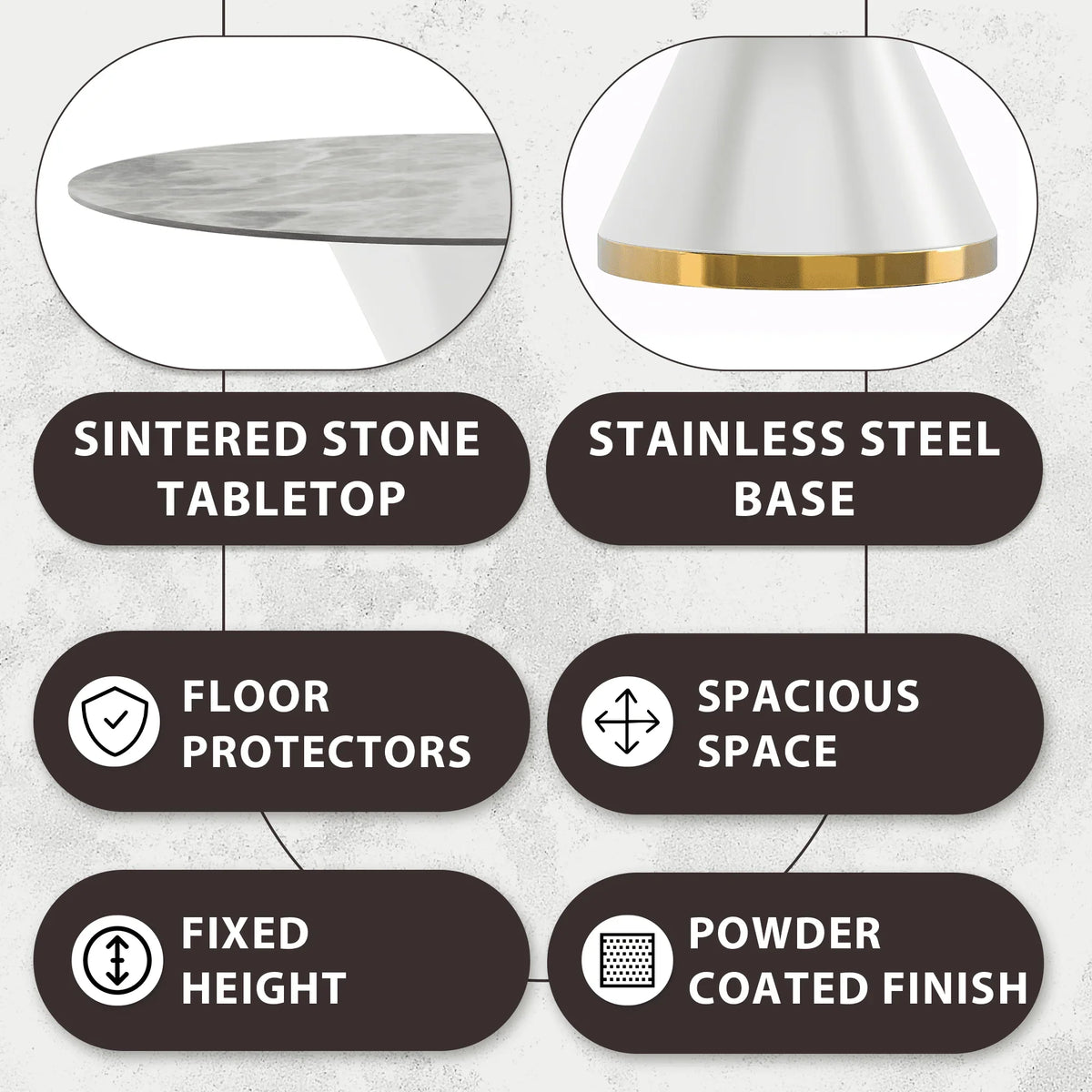 Modern Round Dining Table with a Glass/Stone Tabletop in Stainless Steel Seats 6-10 Qorvus Collection - Elax Furniture