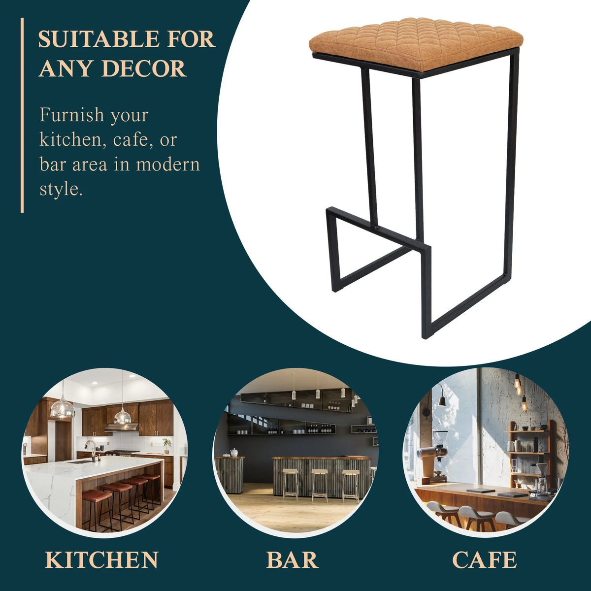 Quincy Quilted Stitched Leather Bar Stools With Metal Frame - Elax Furniture