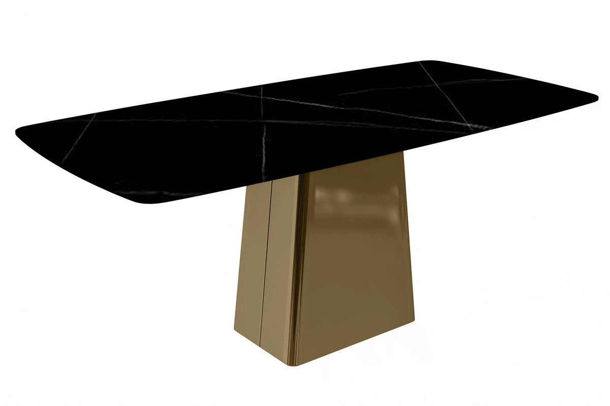 Quinix Rectangular Dining Table with Sintered Stone or Glass Rectangular Top and Gold Stainless Steel Base - Elax Furniture