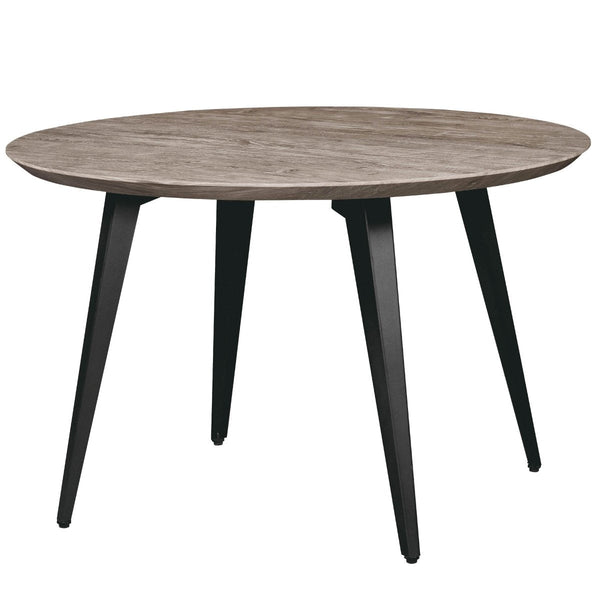 Ravenna Modern Round Wood 47" Dining Table With Metal Legs Weathered Oak Dining Table Leisuremod